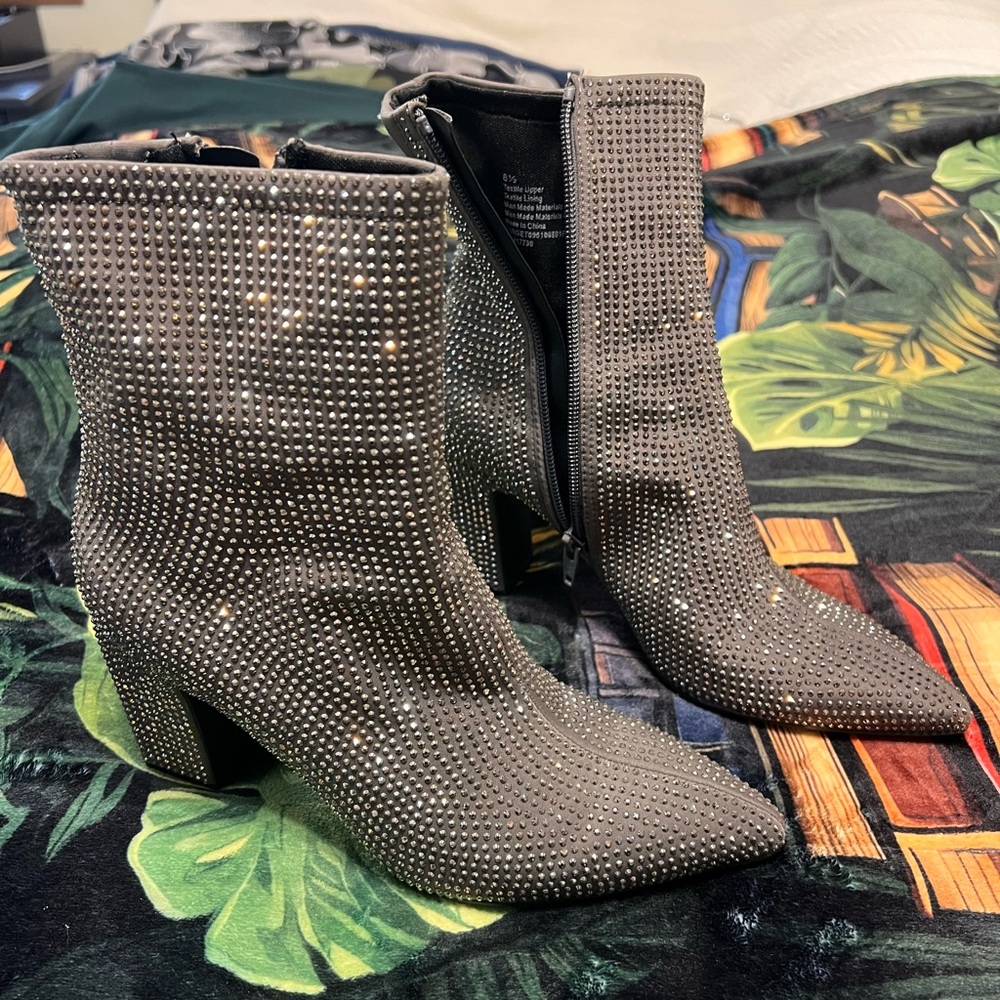 Target Gray Rhinestone Heeled Boots
